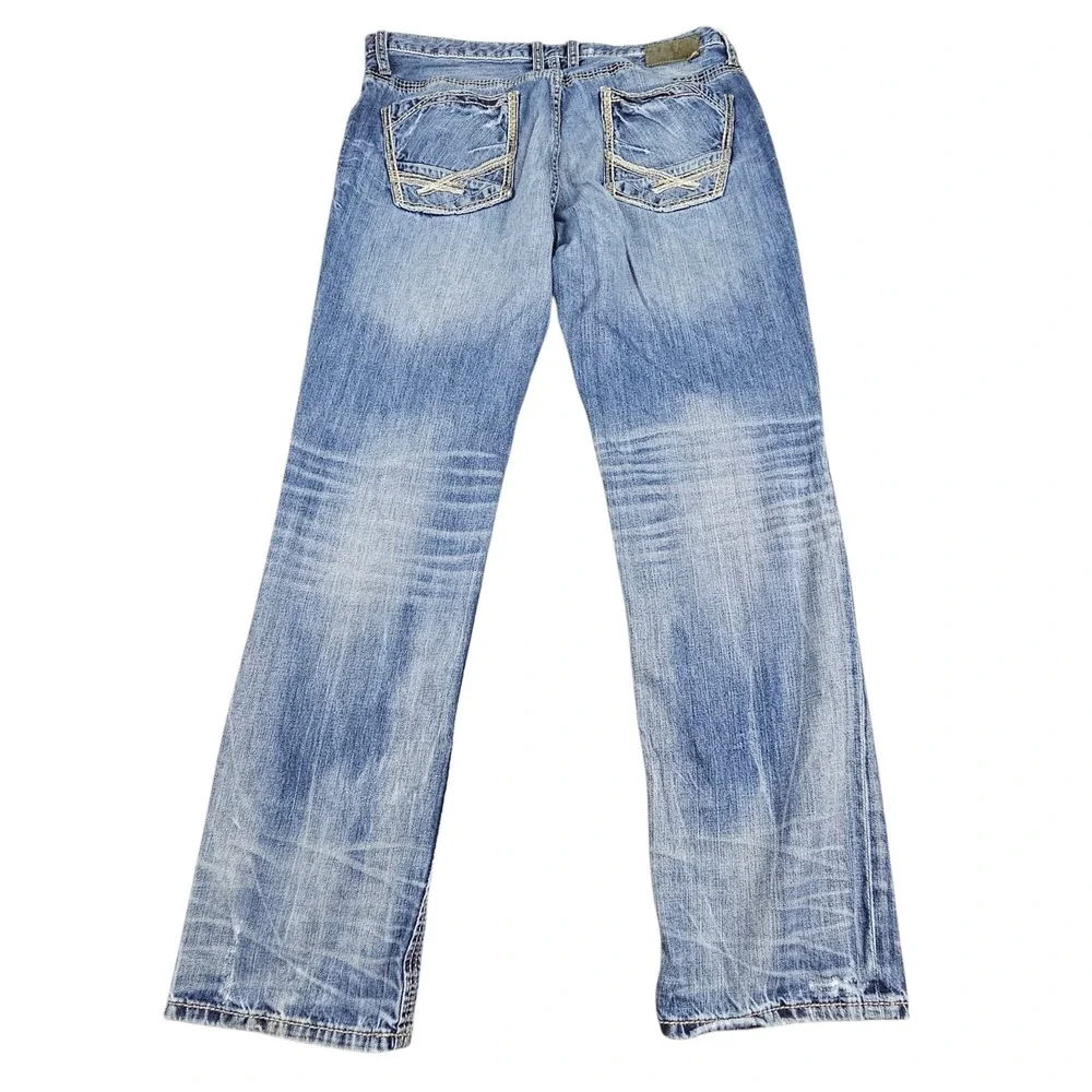 BKE Derek Straight Leg Jeans Mens Sz 40L Cotton Distressed Blue Denim